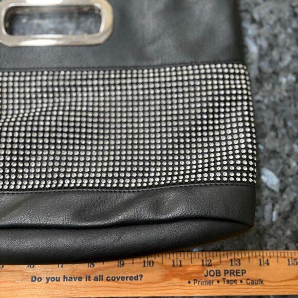 Black Rhinestone Handle Clutch Purse – Evening Handbag with Silver Details - Picture 6 of 8